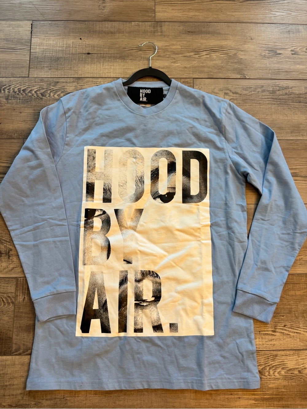 Hood by Air Dusty Blue Long-Sleeve Tee with Bold Black Graphic